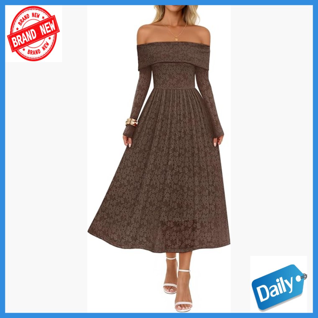 Long Sleeve Floral Midi Dress Off Shoulder Formal Wedding Guest